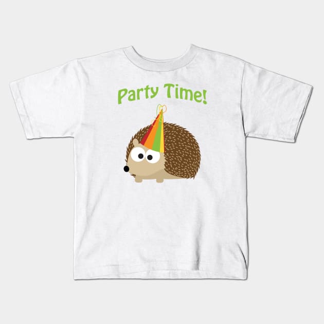 Cute Party Time Hedgehog Kids T-Shirt by Hedgie Designs